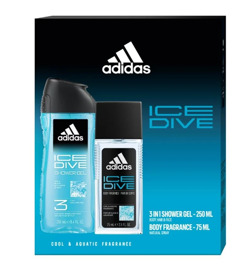 Set Cadou Adidas Ice Dive: Deodorant Natural Spray, 75 ml + Gel de dus, 250 ml